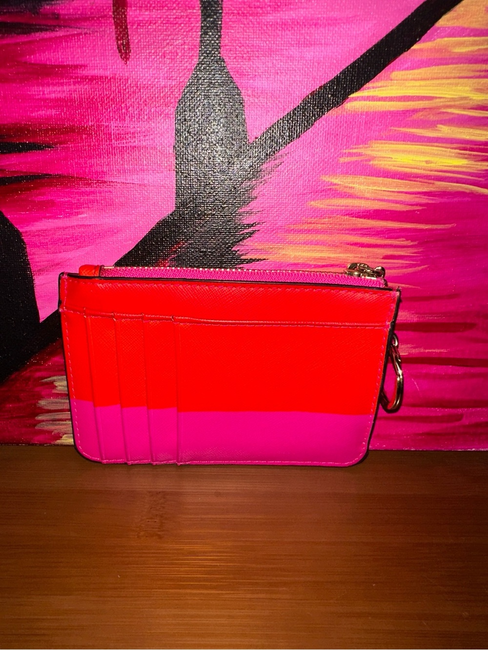 NWOT kate spade Hot Pink, Red & Black Striped Card Pouch - Picture 2 of 4